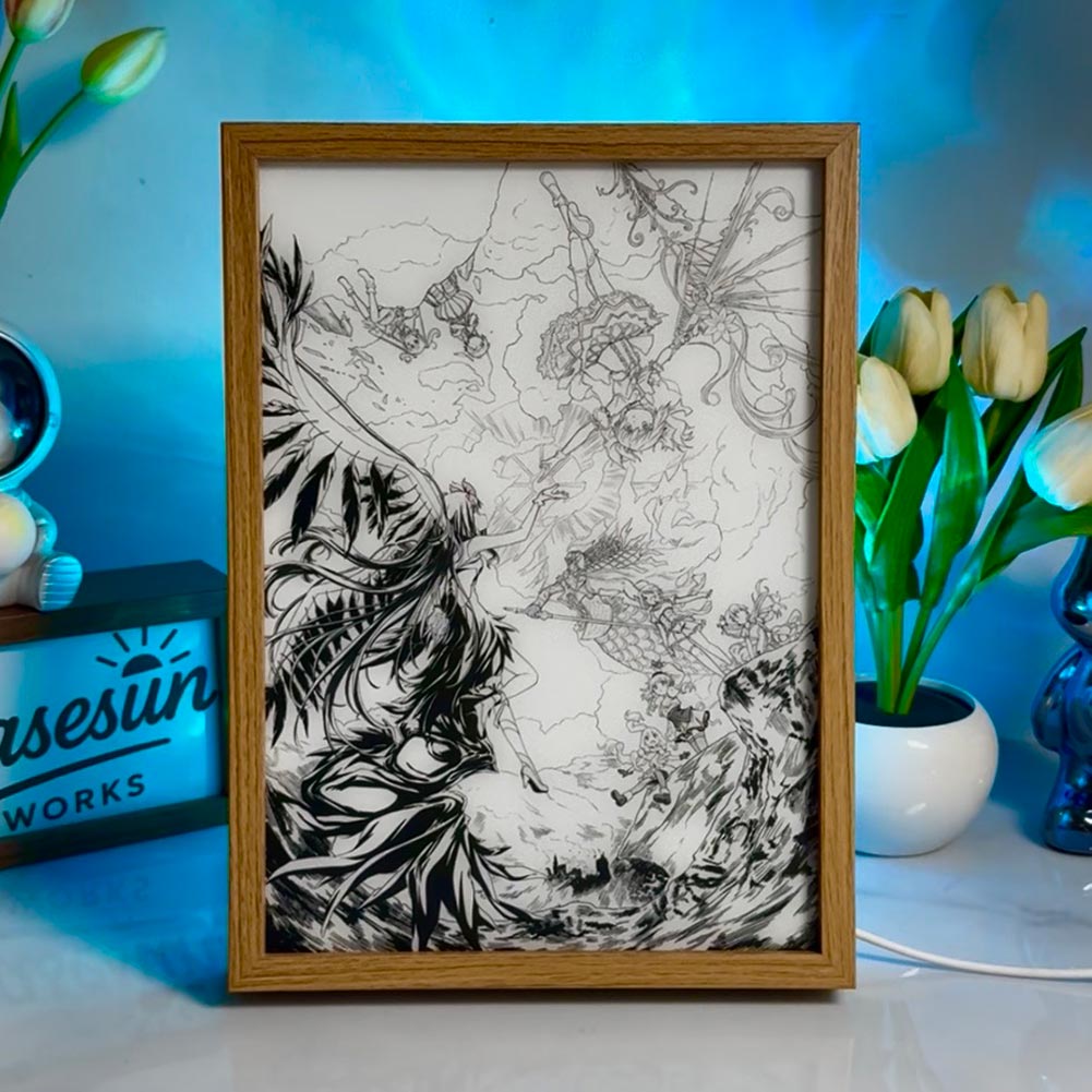 Madoka Magica Ultimate Madoka & Akuma Homura LED Light Painting - Epic Fate Glow Frame - 3-Color Dimmable Anime Light Box - Aesthetic Healing Art Gift