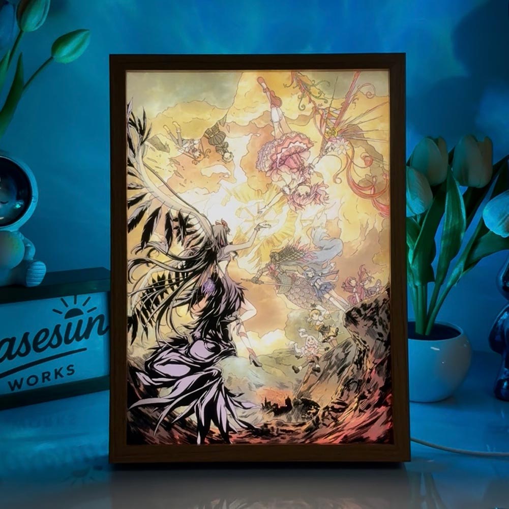 Madoka Magica Ultimate Madoka & Akuma Homura LED Light Painting - Epic Fate Glow Frame - 3-Color Dimmable Anime Light Box - Aesthetic Healing Art Gift