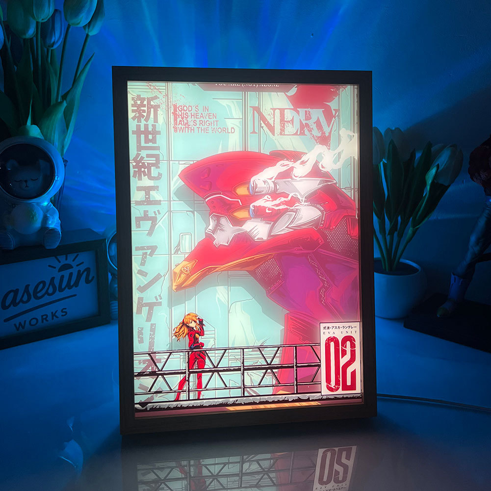 Evangelion LED Light Painting | Asuka & EVA Unit-02 Illuminated Art Box | Anime Mecha Decor Mood Light