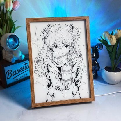 Evangelion Asuka Langley LED Light Box - Winter Cozy Anime Light Painting - 3-Color Dimmable Glow Frame - Aesthetic Room Decor & Otaku Gift