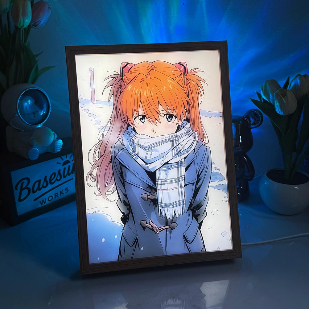 Evangelion Asuka Langley LED Light Box - Winter Cozy Anime Light Painting - 3-Color Dimmable Glow Frame - Aesthetic Room Decor & Otaku Gift