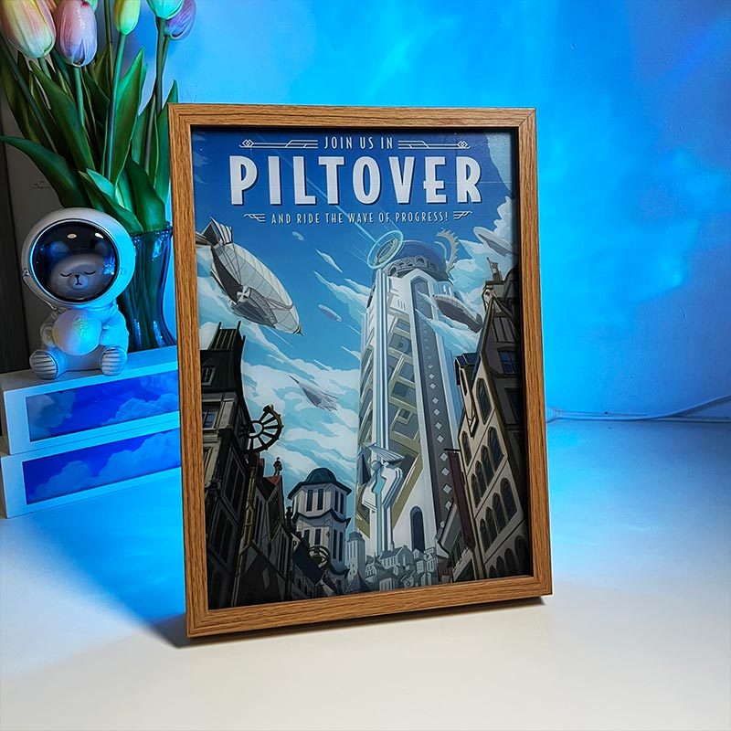 Piltover Cityscape LED Light Painting Frame – Day & Night Edition | Inspired City Art