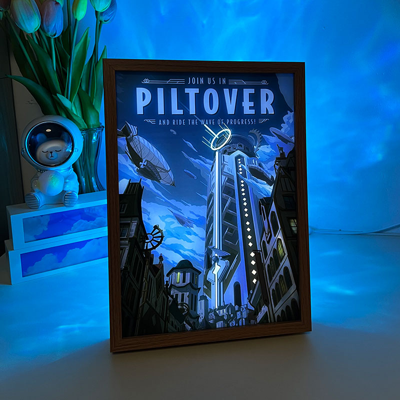 Piltover Cityscape LED Light Painting Frame – Day & Night Edition | Inspired City Art