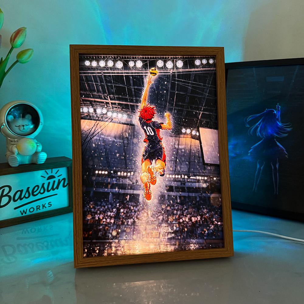 Haikyuu!! LED Light Painting | Hinata Shoyo "The View from the Top" Art Box | High-Energy Anime Decor | 3-Color Dimmable with Remote