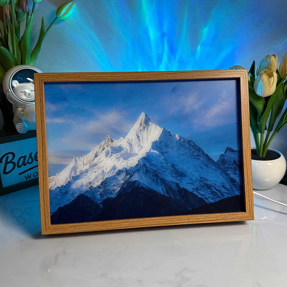 Golden Sunlight on Snow Mountain LED Light Painting - Majestic Meili Mountain Glow Frame - 3-Color Dimmable Wall Art - Symbolic Healing Gift & Home Decor