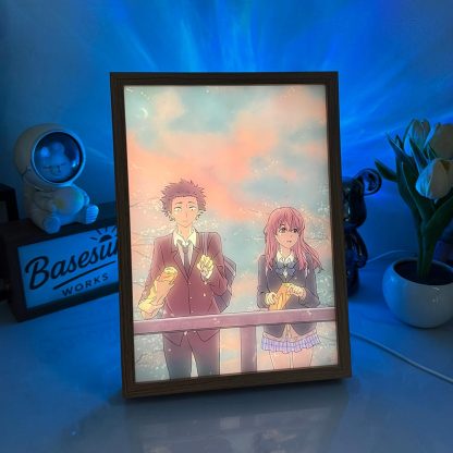 A Silent Voice (Koe no Katachi) LED Light Painting - Shoko & Shoya Sunset Glow Frame - 3-Color Dimmable Anime Light Box - Aesthetic Healing Art Gift
