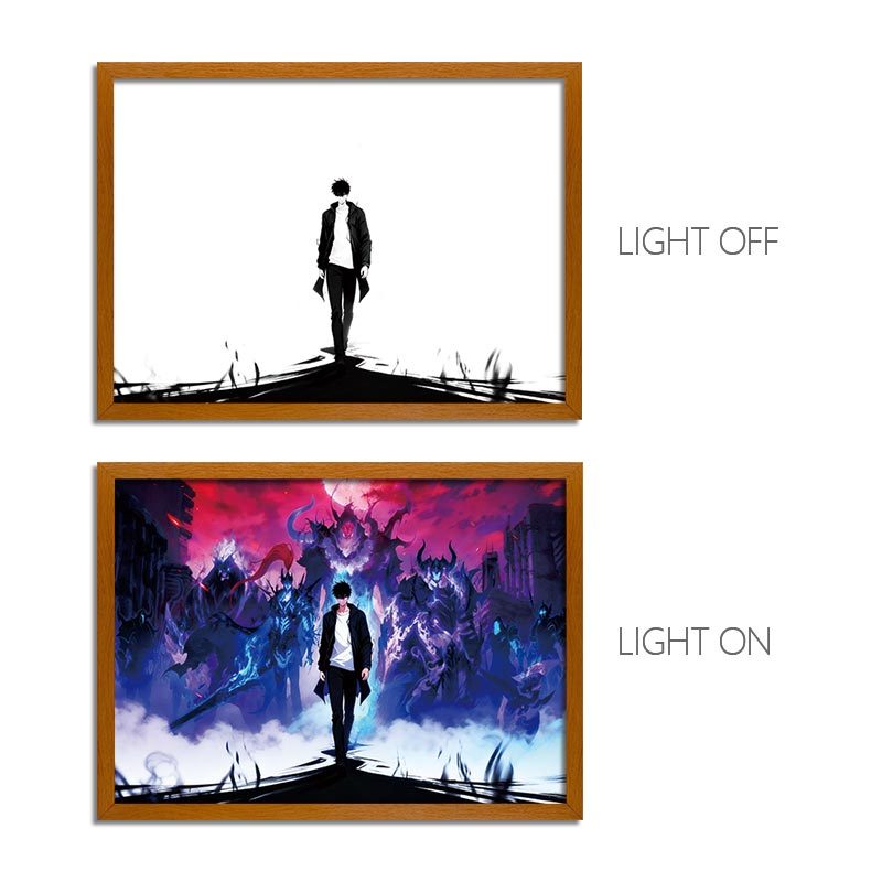Solo Leveling Sung Jinwoo Anime Light Box – LED Light Painting Photo Frame Wall Art