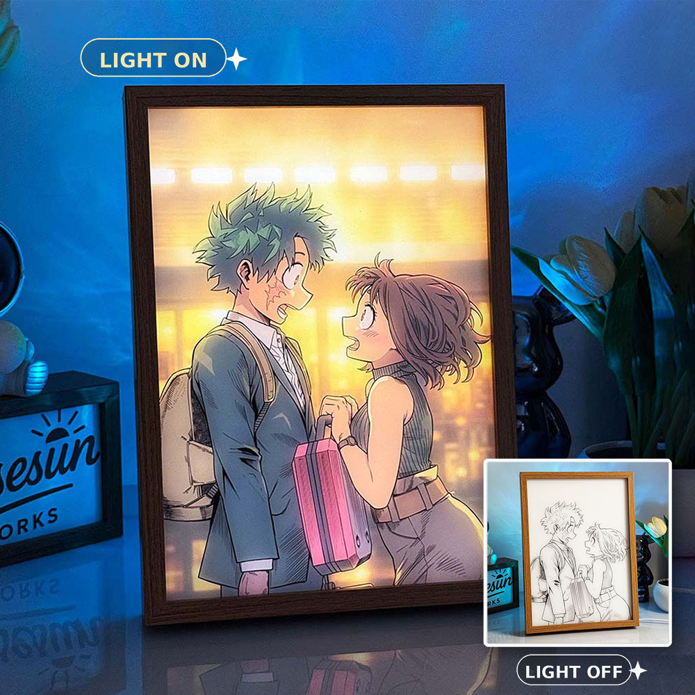 My Hero Academia LED Light Painting Series | Deku, Bakugo, Todoroki & U.A. High Collection | Creative Illuminated Art Box | 3-Color Dimmable Mood Light