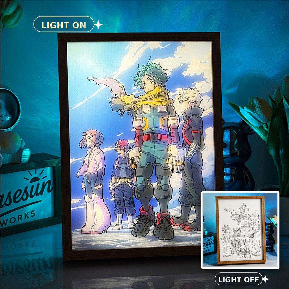 My Hero Academia LED Light Painting Series | Deku, Bakugo, Todoroki & U.A. High Collection | Creative Illuminated Art Box | 3-Color Dimmable Mood Light