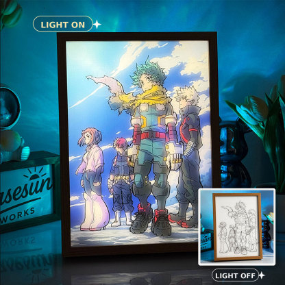 My Hero Academia LED Light Painting Series | Deku, Bakugo, Todoroki & U.A. High Collection | Creative Illuminated Art Box | 3-Color Dimmable Mood Light