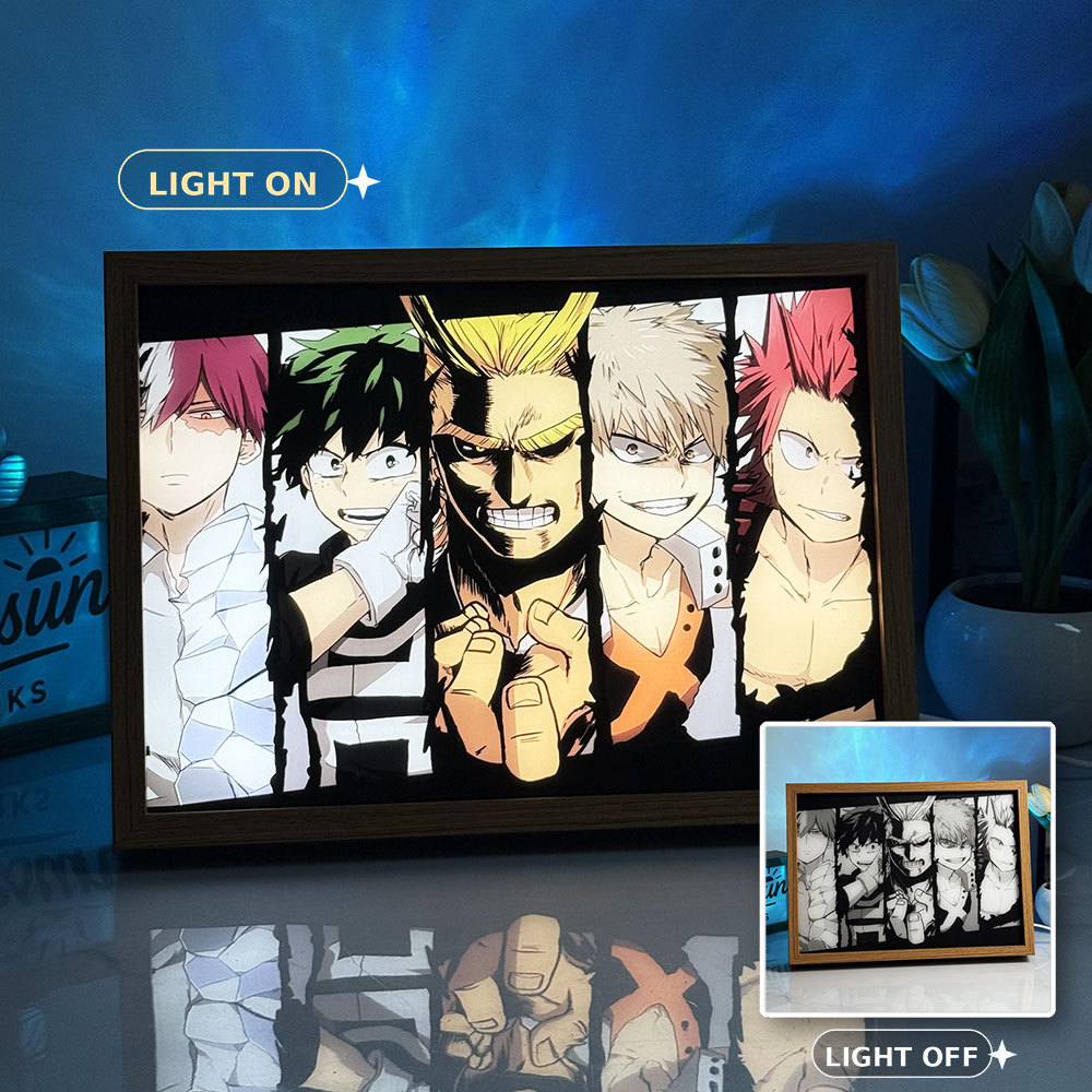 My Hero Academia LED Light Painting Series | Deku, Bakugo, Todoroki & U.A. High Collection | Creative Illuminated Art Box | 3-Color Dimmable Mood Light