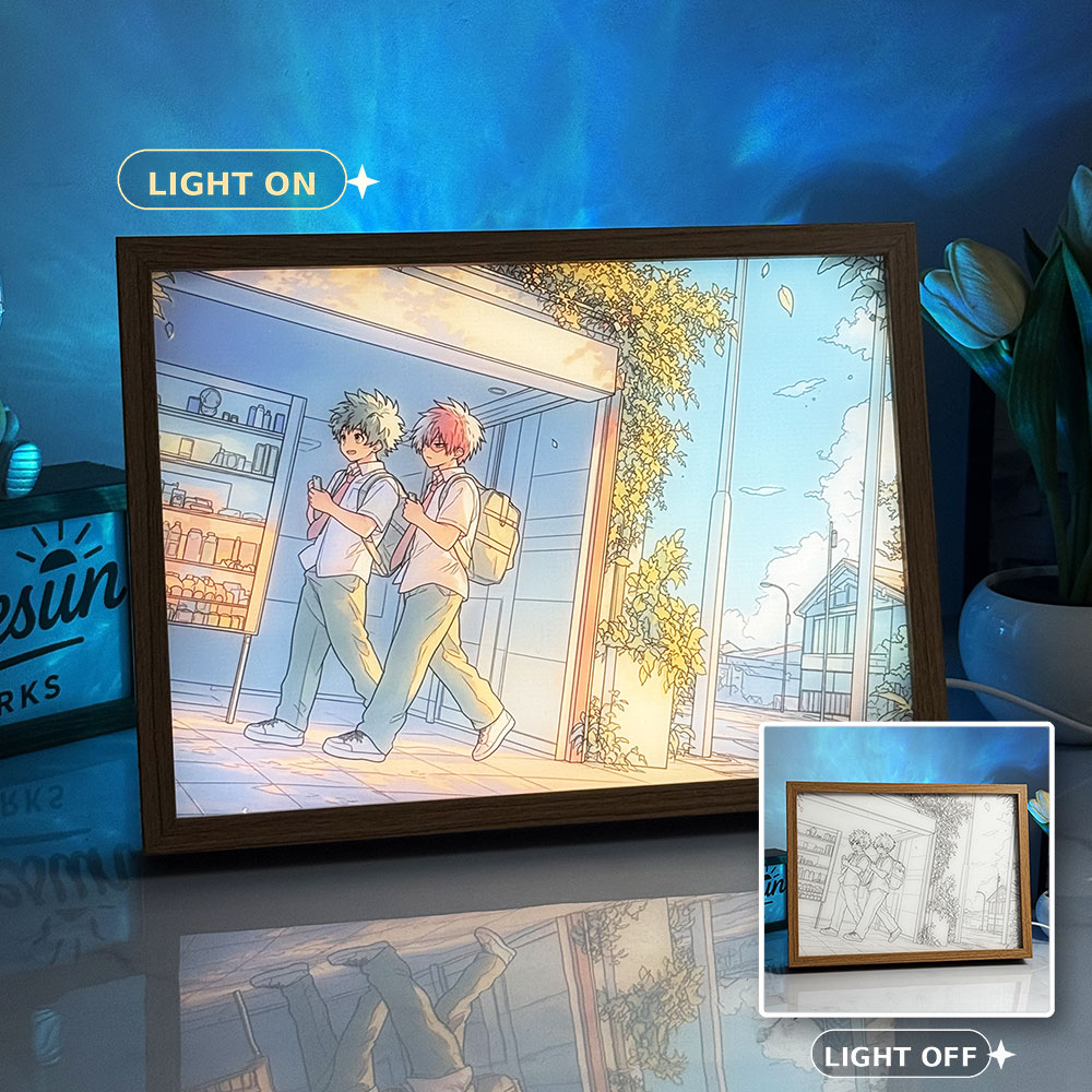 My Hero Academia LED Light Painting Series | Deku, Bakugo, Todoroki & U.A. High Collection | Creative Illuminated Art Box | 3-Color Dimmable Mood Light