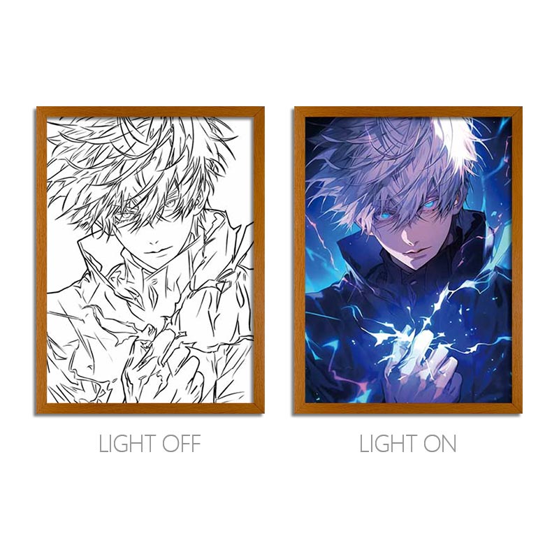 JJK Anime LED Light Painting Frame – Glowing Wall Art for Fans & Collectors