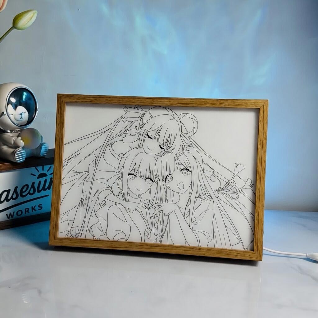 Cosmic Princess Kaguya! LED Light Painting | Goddess of the Moon Illuminated Art Box | Healing & Nostalgic Legend Decor | 3-Color Dimmable with Remote