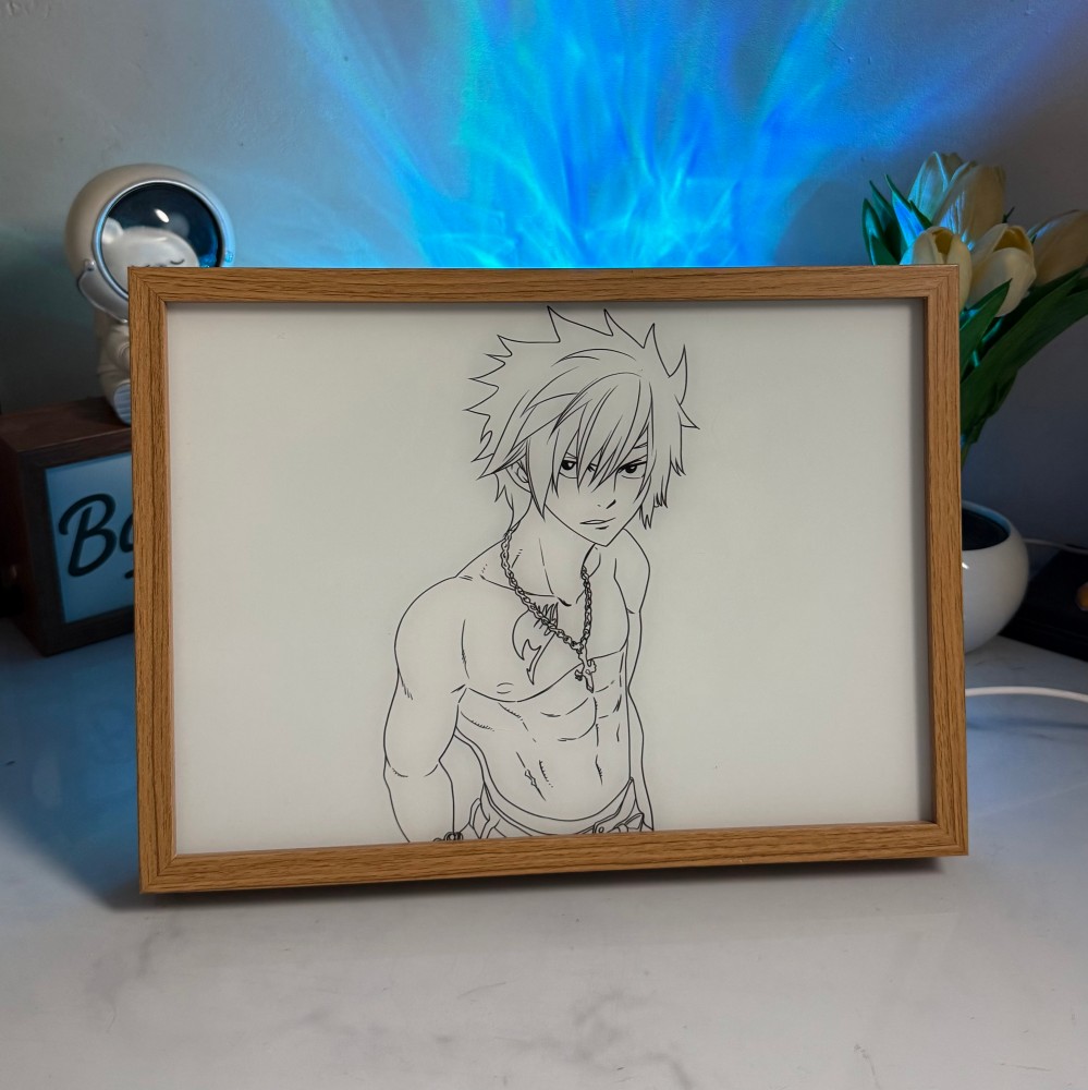 Fairy Tail Gray Fullbuster LED Light Painting - Ice-Make Magic Glow Frame - 3-Color Dimmable Anime Light Box - Cool Aesthetic Room Decor & Fan Gift