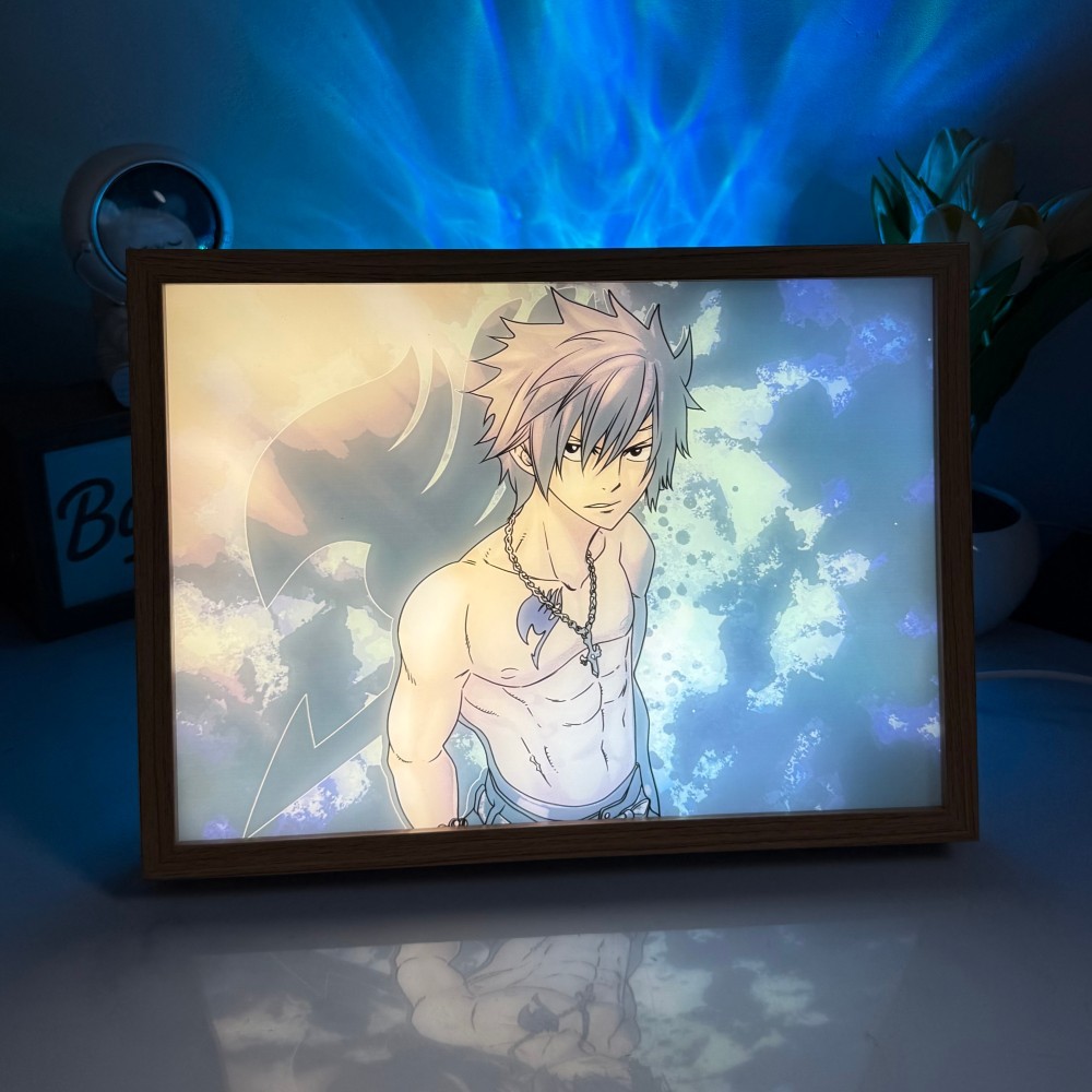 Fairy Tail Gray Fullbuster LED Light Painting - Ice-Make Magic Glow Frame - 3-Color Dimmable Anime Light Box - Cool Aesthetic Room Decor & Fan Gift