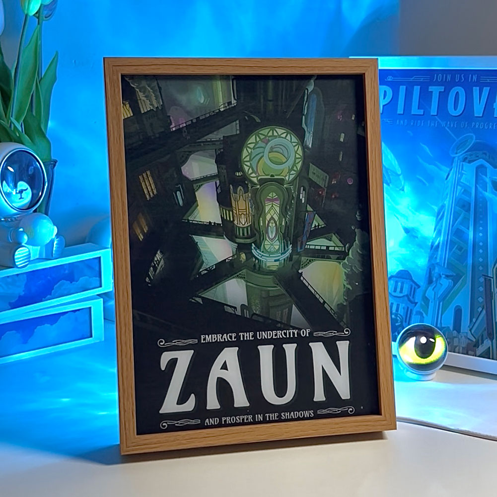 Arcane Zaun Cityscape LED Light Painting – Steampunk Poster Style Decor