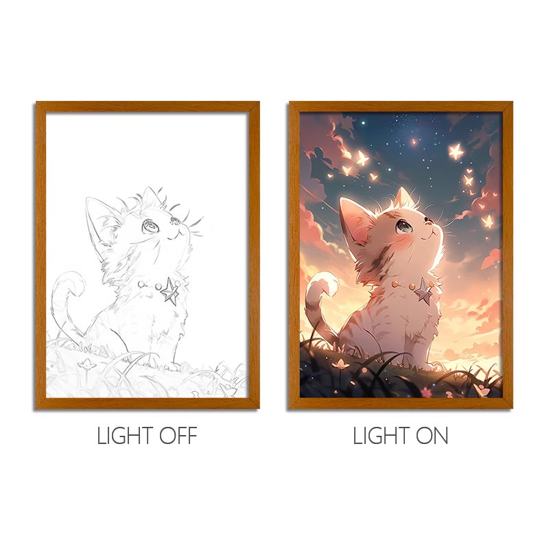 Healing Cat LED Light Painting Frame - Pet Decorative Art Multiple Designs USB Remote Control