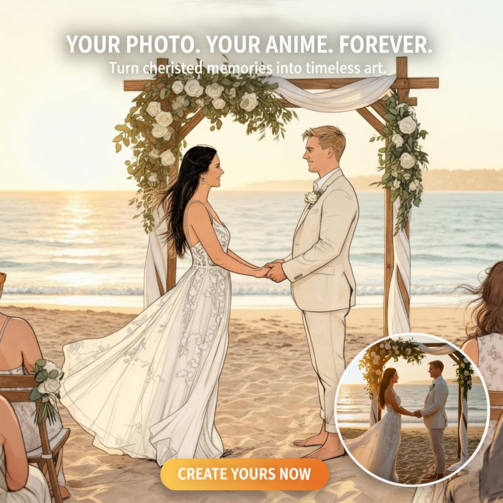 Custom Anime Wedding Portrait – Turn Your Couple Photo Into Anime Art | Personalized Digital Gift