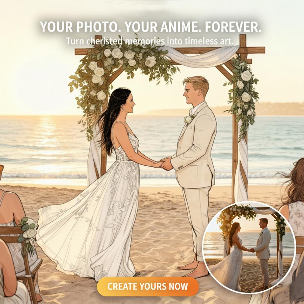 Custom Anime Wedding Portrait – Turn Your Couple Photo Into Anime Art | Personalized Digital Gift