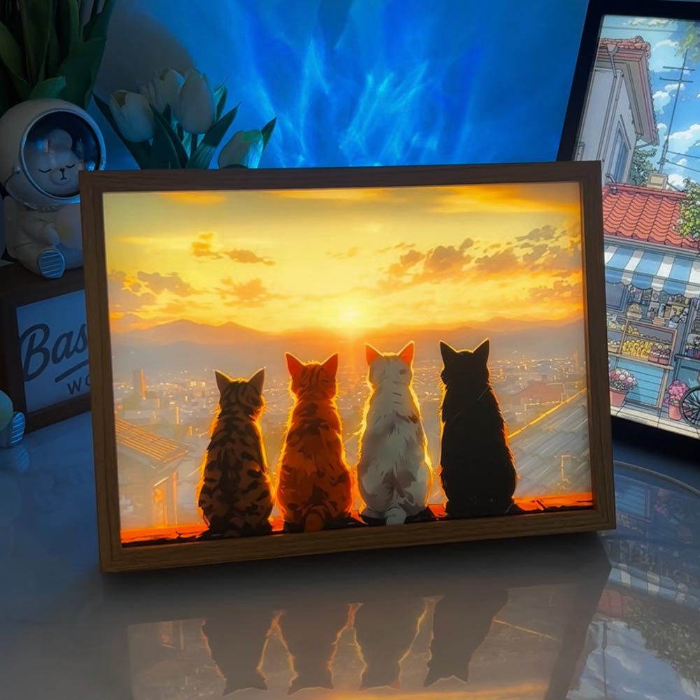 Sunset Cats LED Anime Light Box | Cozy Cat Lover Wall Decor
