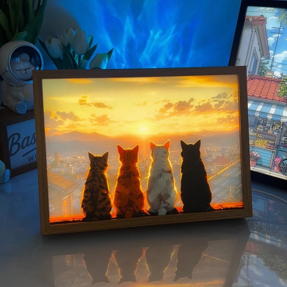 Sunset Cats LED Anime Light Box | Cozy Cat Lover Wall Decor