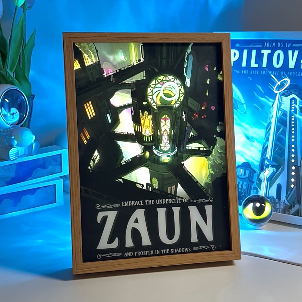 Arcane Zaun Cityscape LED Light Painting – Steampunk Poster Style Decor