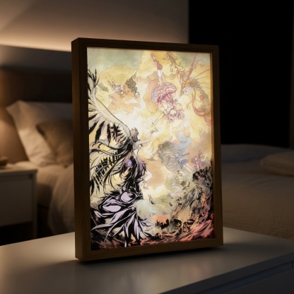 Madoka Magica Ultimate Madoka & Akuma Homura LED Light Painting - Epic Fate Glow Frame - 3-Color Dimmable Anime Light Box - Aesthetic Healing Art Gift