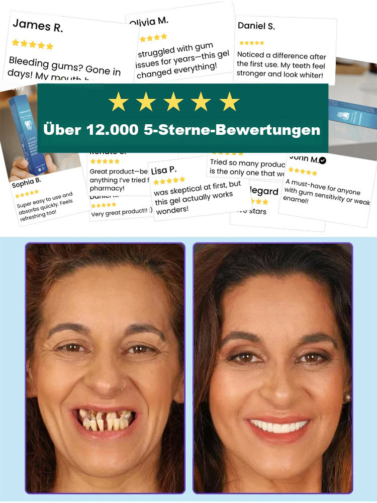 ✨Die ultimative Lösung für empfindliches Zahnfleisch: 🧴Zahnregenerierendes und reparierendes Gel! 🌿Formuliert mit natürlichen Pflanzenextrakten, 🩹repariert es zurückgehendes Zahnfleisch, 🛡️stärkt den Zahnschmelz und sorgt so für stärkere Zähne in nur 