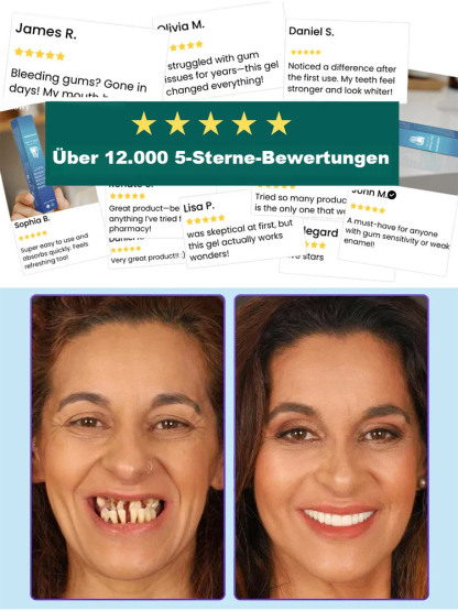 ✨Die ultimative Lösung für empfindliches Zahnfleisch: 🧴Zahnregenerierendes und reparierendes Gel! 🌿Formuliert mit natürlichen Pflanzenextrakten, 🩹repariert es zurückgehendes Zahnfleisch, 🛡️stärkt den Zahnschmelz und sorgt so für stärkere Zähne in nur 