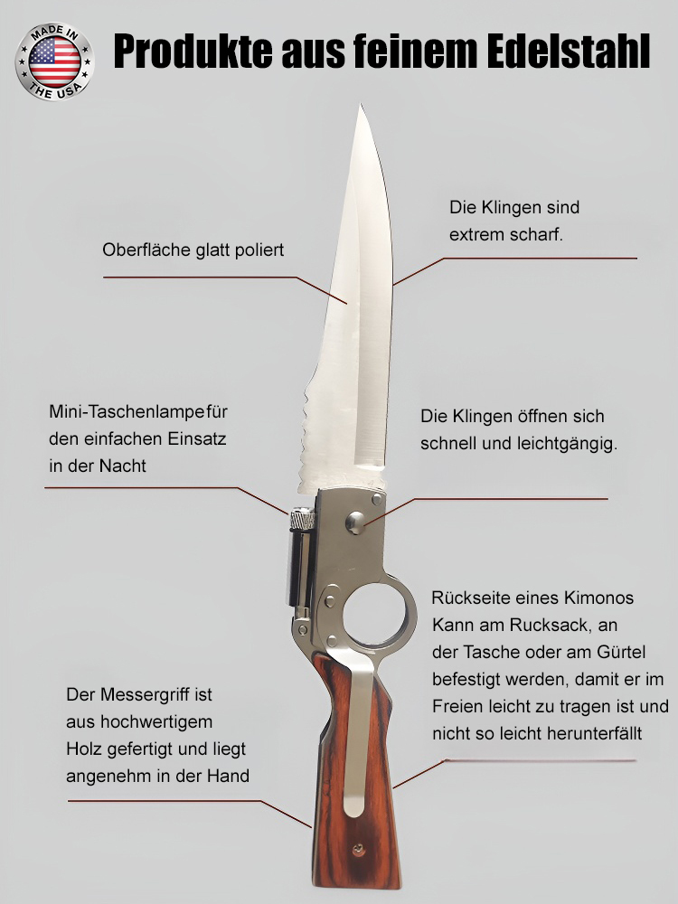 Multifunktionales Klappwerkzeug mit Holzgriff