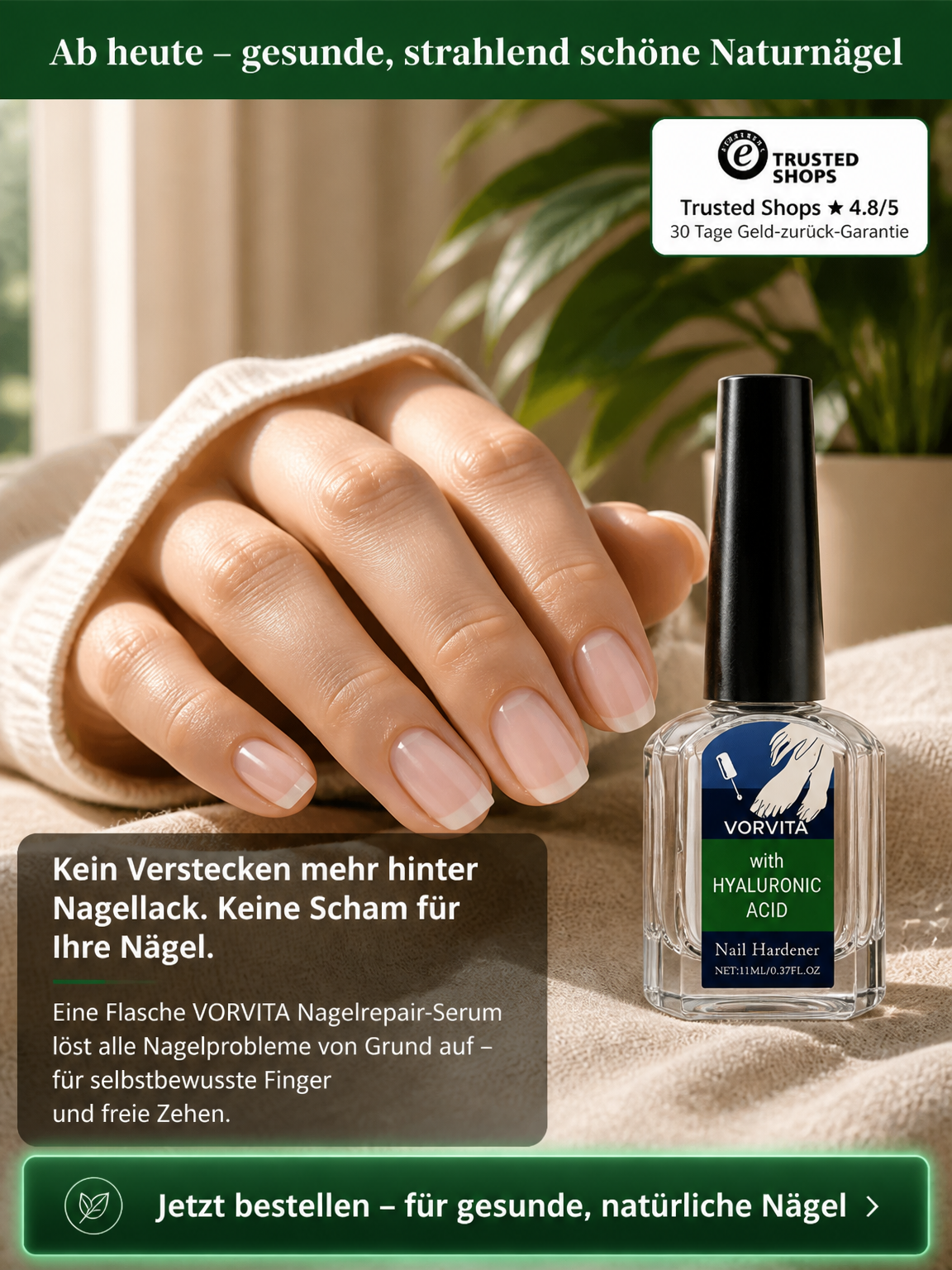 💅 Medizinisches Hyaluronsäure Nagelhärter Serum – Japans Nr.1 Formel gegen brüchige Nägel, Heute 50% Rabatt mit risikofreier 30-Tage-Geld-zurück-Garantie