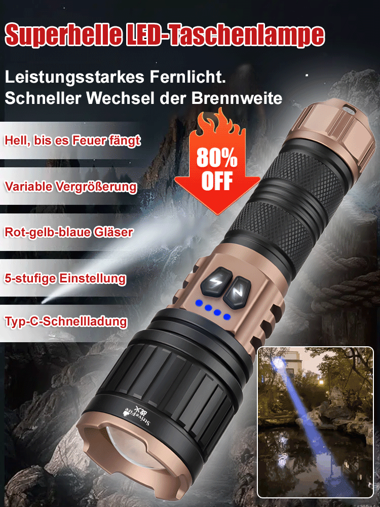 【Doppellichtquelle Superhell Fernstrahler】Weißer Laser Zoom Taschenlampe