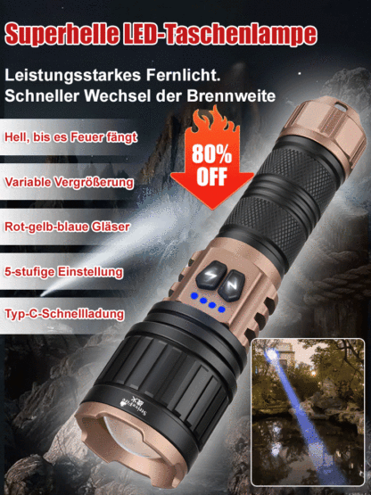 【Doppellichtquelle Superhell Fernstrahler】Weißer Laser Zoom Taschenlampe