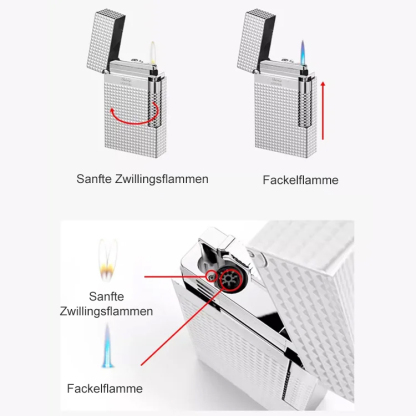 Diamantmuster Doppelflamme Luxus-Zigarrenfeuerzeug