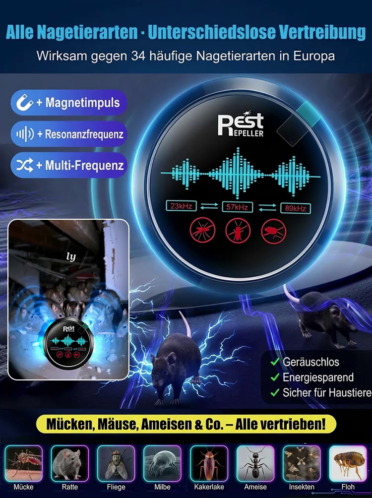 Intelligenter Ultraschall Mäuse- und Insektenvertreiber