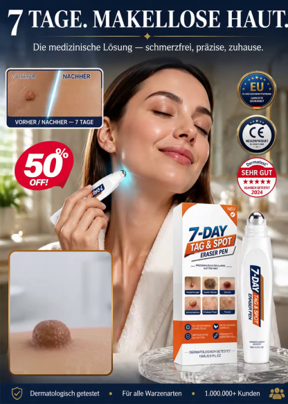 【7 Tage schmerzfreie Warzenentfernung】🌿 Dermatologisch Getesteter Sanfter Hautpflege Stift – Ausgestattet mit einer 1,5 mm Präzisions-Rollkugel aus Edelstahl für sichtbar glattere Haut – Sichern Sie sich heute 50 % Rabatt + 30 Tage kostenlose Testphase