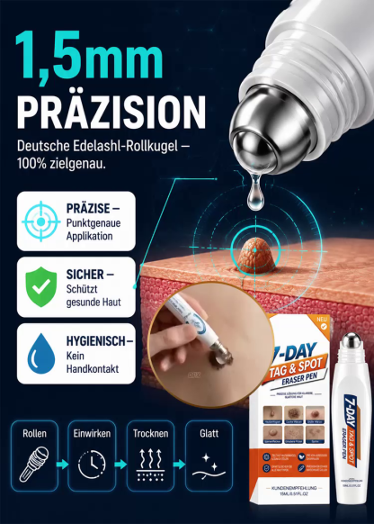 【7 Tage schmerzfreie Warzenentfernung】🌿 Dermatologisch Getesteter Sanfter Hautpflege Stift – Ausgestattet mit einer 1,5 mm Präzisions-Rollkugel aus Edelstahl für sichtbar glattere Haut – Sichern Sie sich heute 50 % Rabatt + 30 Tage kostenlose Testphase
