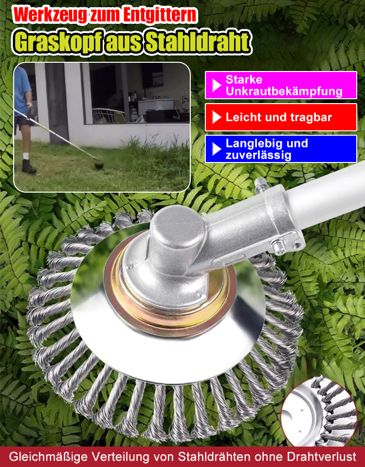 Rasenmäherkopf mit Drahtjäträdern