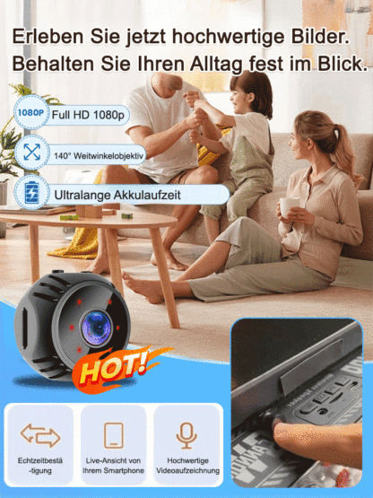 📹️Hochauflösende Miniaturkamera mit Nachtsicht und Gefahrenalarmfunktion, 🔗kann zur Echtzeitüberwachung mit dem Mobiltelefon verbunden werden, keine Verkabelung erforderlich, kann überall platziert werden