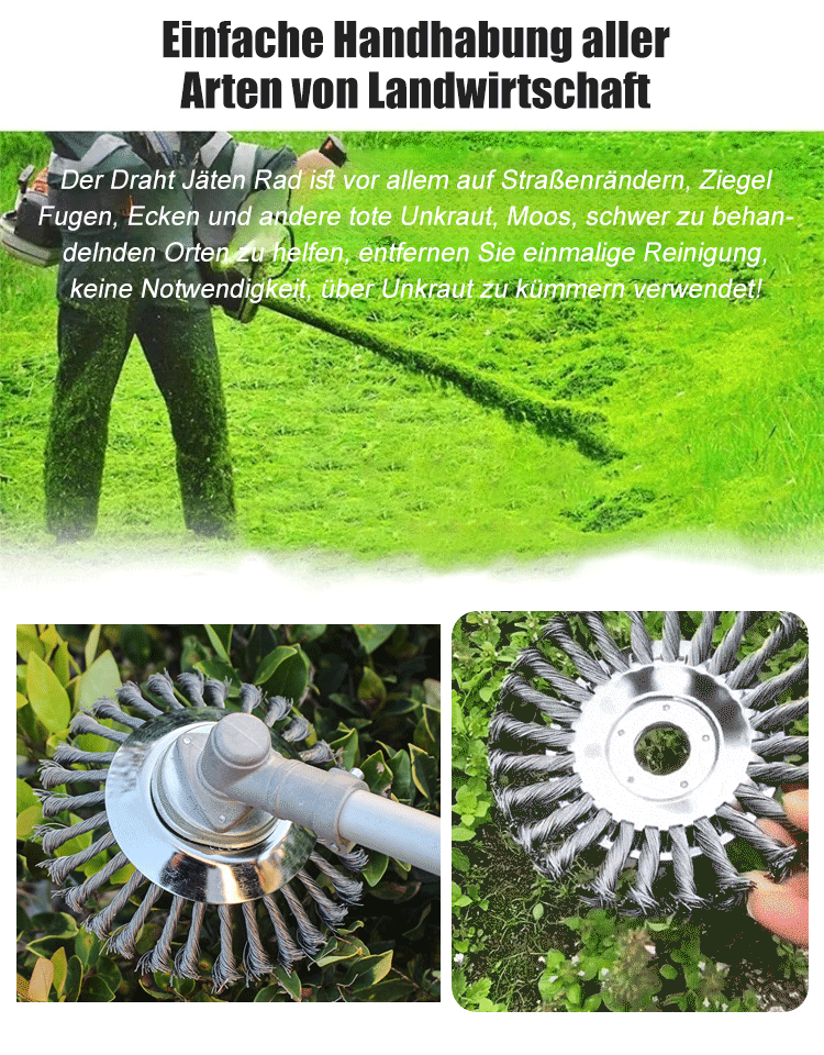 Rasenmäherkopf mit Drahtjäträdern