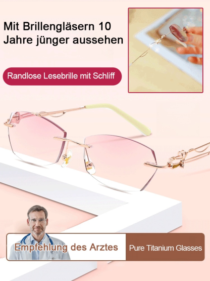 Elegante randlose Lesebrille mit Diamantschliff
