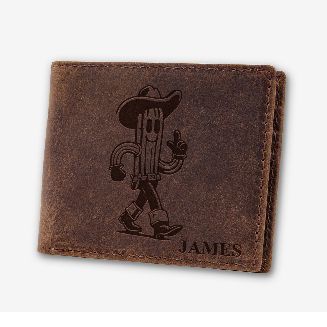 Personalized Vintage Leather Wallet_Cactus