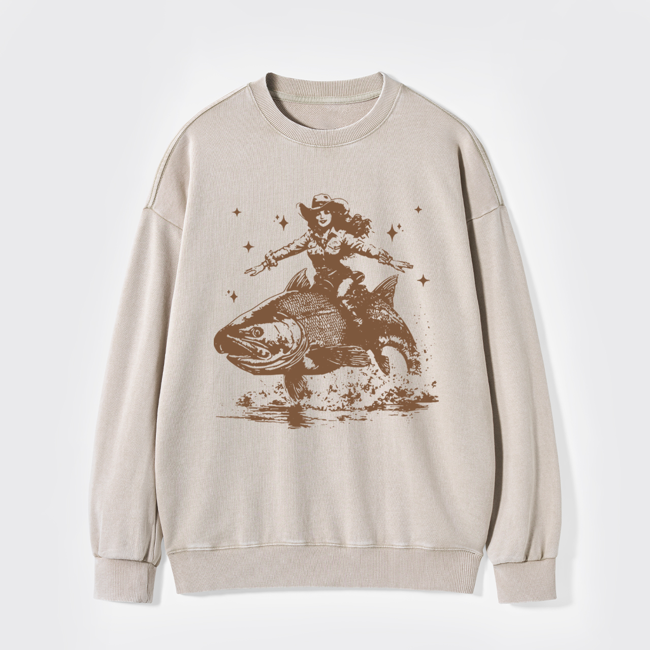 Cowgirl Riding A Fish Washed Sweatshirts