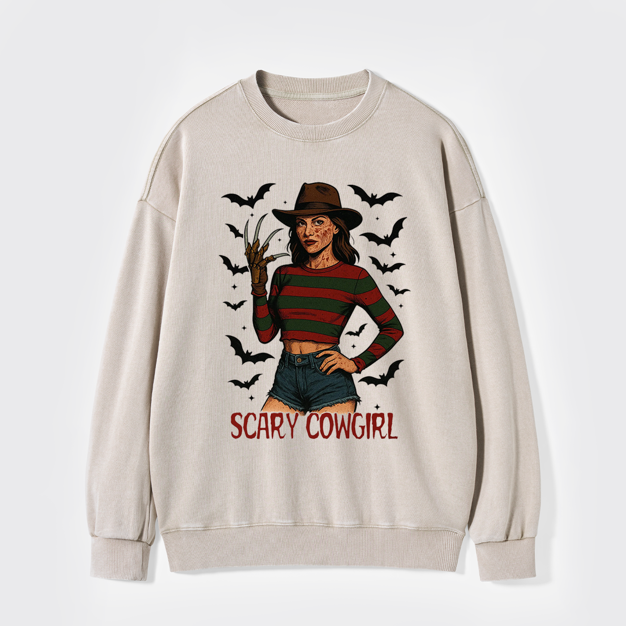 Scary Cowgirl Halloween Horror Washed Sweatshirts