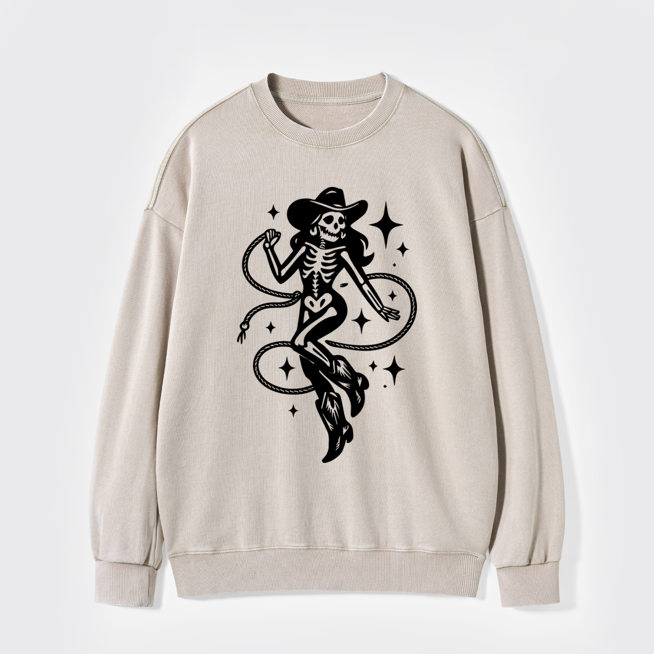 Halloween Skeleton Cowgirl Washed Sweatshirts