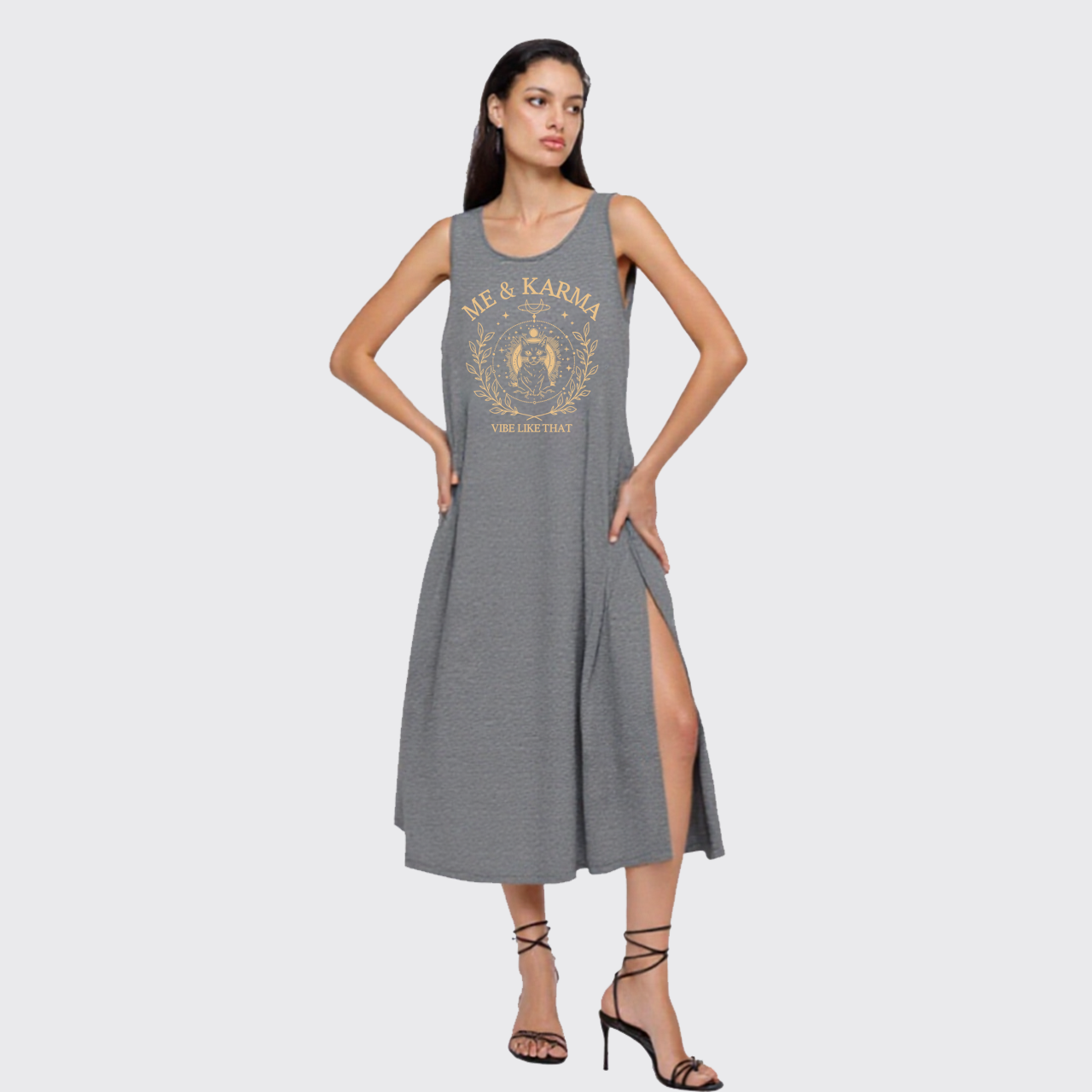 Music Black Cat Slit Tank Dress