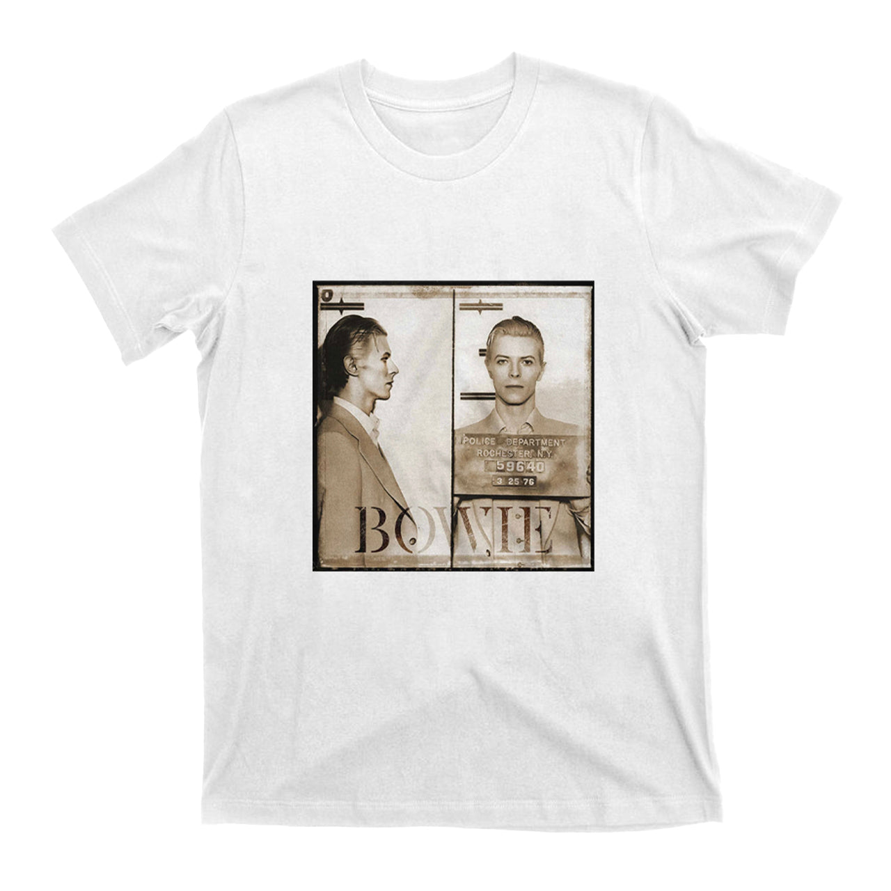 David Bowie Mugshot Rochester N.Y. 1975. Music T-Shirts