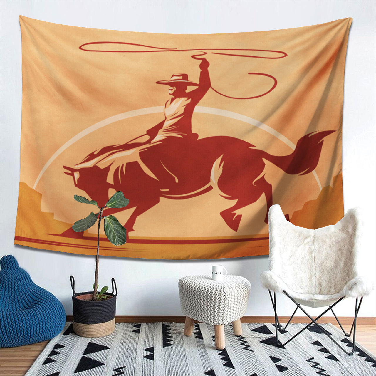 Rodeo Cowboy Tie-Down Rope Bull Tapestry
