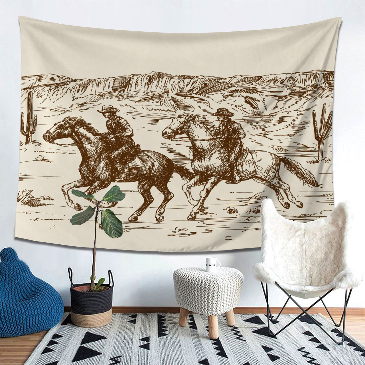 Ranch Wild West Desert Sketch Western Landscape Tapestry